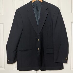 Cross & Winsor Navy Wool Blend Blazer – Size 44R – Classic Two Button Sport Coat
